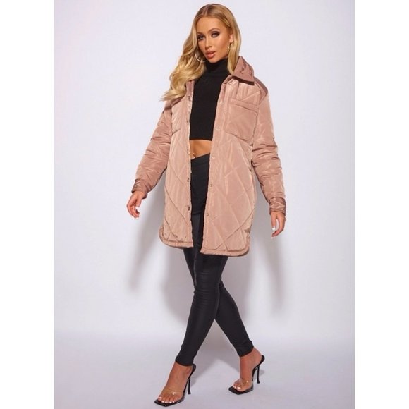 Brown Quilted Long Sleeve Collared Padded Coat - Picture 5 of 16